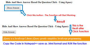 Hide And Show Answer Based On Question Click